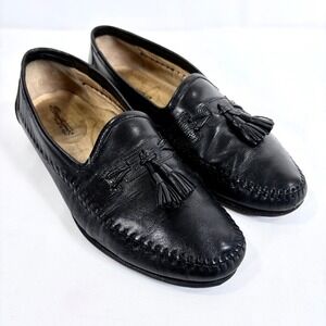 Santoni Aspen Black Leather Tassel Loafers Mens Size 10 EE Made in Italy.